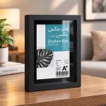 چیدمان قاب عکس باکسی مشکی روی میز